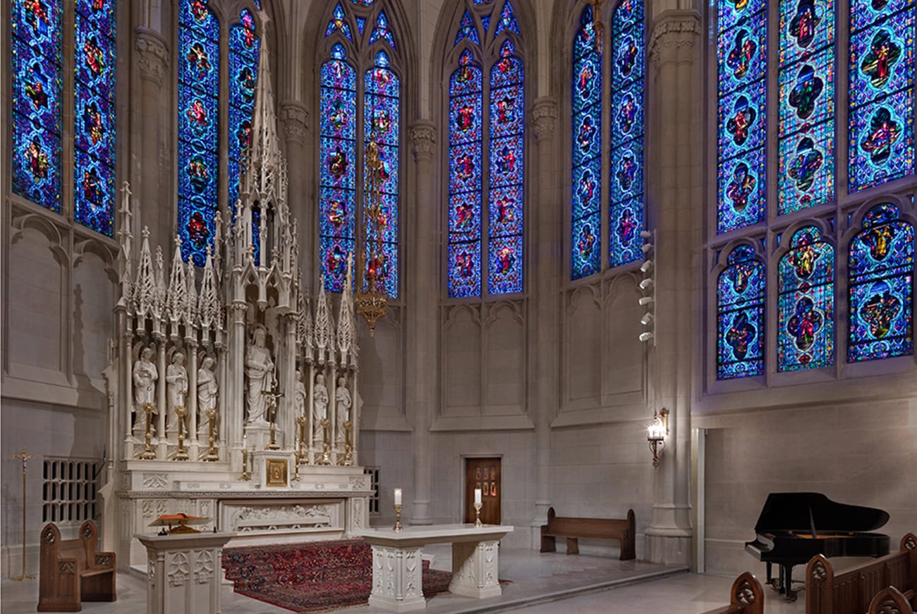 The vaulted nave of Saint James Chapel